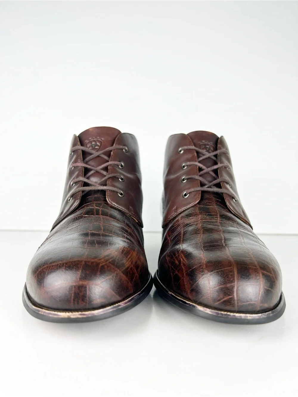 Ariat Bancroft Croc Embossed Leather Brown Lace Up Ankle Boot Bootie 10B
